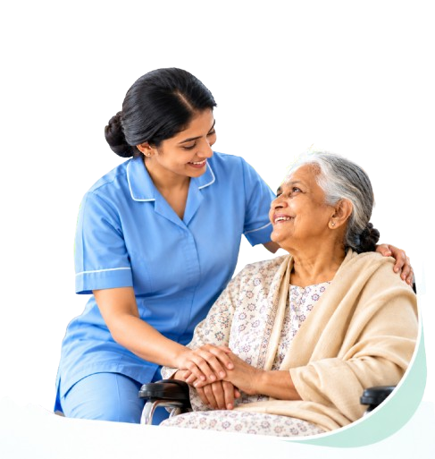 Aasraha caregiver providing compassionate home care to an elderly person